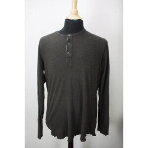 Wings & Horns Dark Green 100% Cotton Long Sleeved Henley Shirt Sz XL